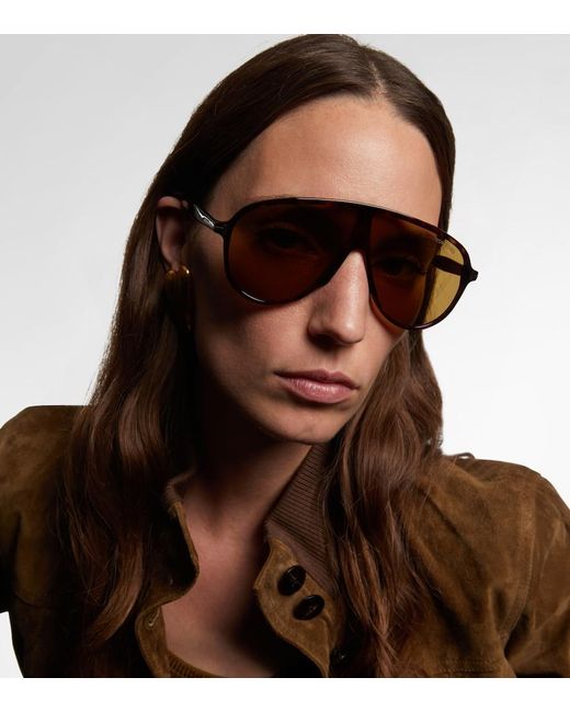 Tom Ford Brown Vladimir T Icon Aviator Sunglasses
