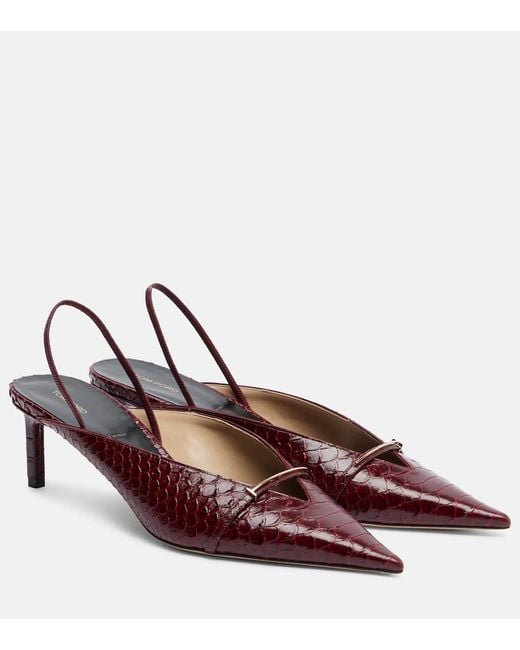 Tom Ford Brown Croc-Effect Leather Slingback Pumps