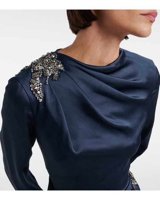 Erdem Blue Crystal-Embellished Satin Cady Cocktail Dress