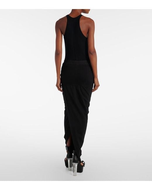 Rick Owens Black Pillar Cotton Jersey Maxi Skirt