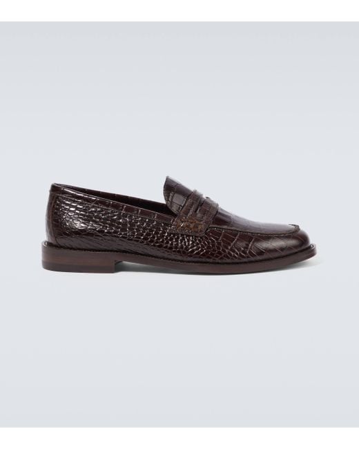 Manolo Blahnik Brown Perry Croc-Effect Leather Penny Loafers for men