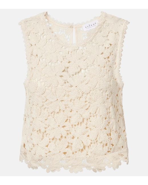 Velvet Natural Simona Cotton-Blend Guipure Lace Top