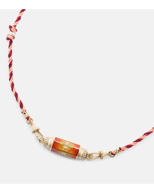 Marie Lichtenberg Metallic Halskette mit 14kt Gelbgold, Emaille und Diamanten