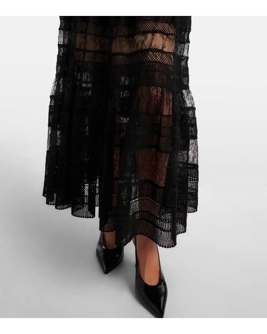 Elie Saab Black Midikleid Aus Spitze Und Makramee