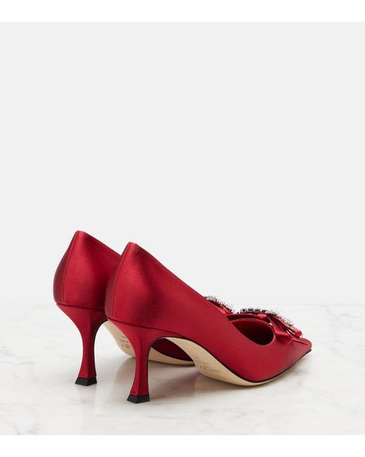 Jimmy Choo Red Auria 70 Embellished Satin Pumps