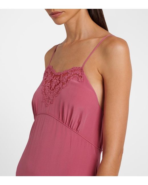 Chloé Pink Lace-Trimmed Silk Slip Dress