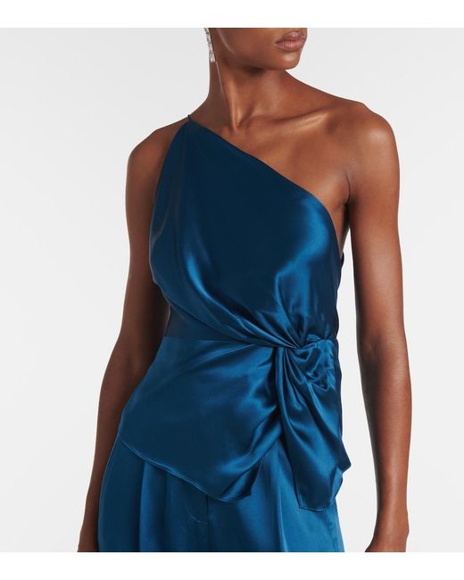 The Sei Blue Gathered Silk Satin Top