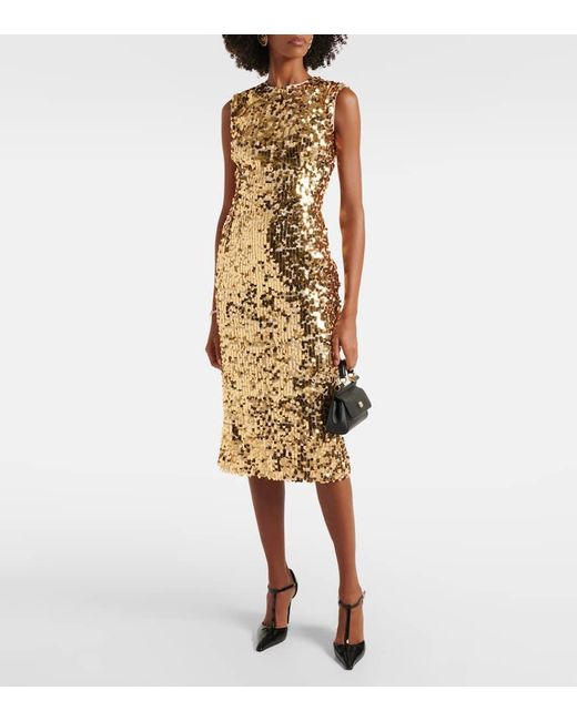 Dolce & Gabbana Metallic Sequined Midi Dress