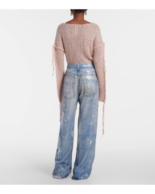 Acne Blue Trompe L'oeil Sequined Straight Pants