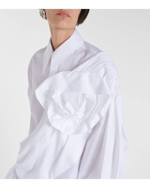 Simone Rocha White Floral-applique Cotton Poplin Shirt