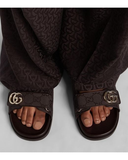 Gucci Black Double G Gg Canvas Sandals