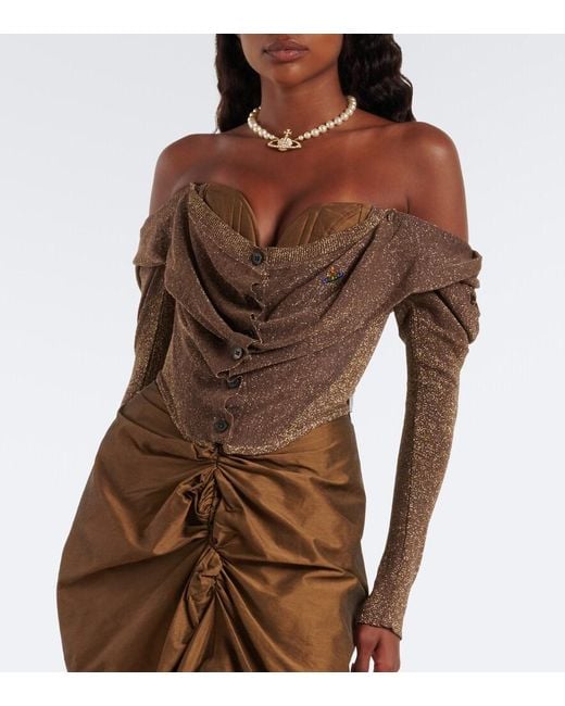 Vivienne Westwood Brown Bea Knitted Lame Corset Top