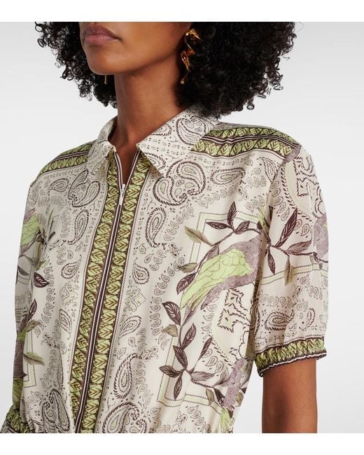 Tory Burch Natural Printed Silk And Cotton Midi Dress