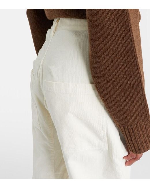 Nili Lotan White Shon Corduroy Barrel-Leg Pants