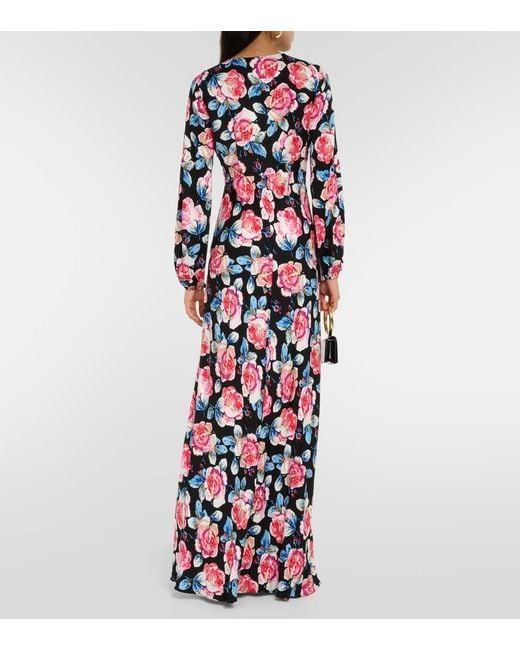 Diane von Furstenberg White Monika Floral Satin Maxi Dress