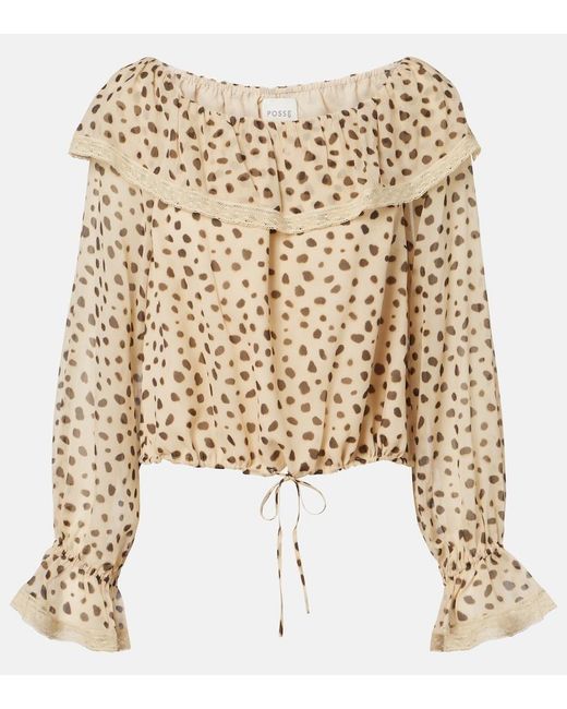 Posse Natural Priscilla Leopard-Print Silk Blouse