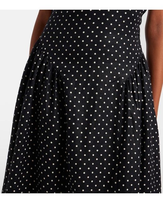 Faithfull The Brand Black La Cala Polka-Dot Halterneck Linen Midi Dress