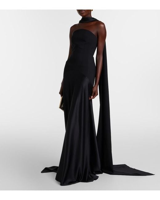 Solace London Black Mae Satin-Paneled Bustier Gown