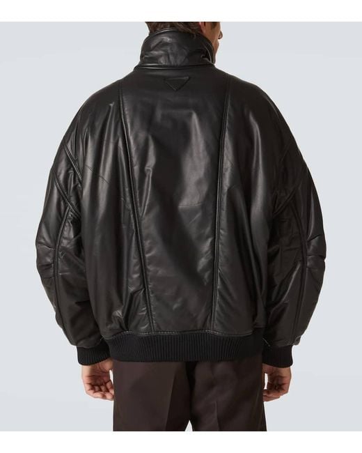 Prada Black Oversized Padded Leather Bomber Jacket for men