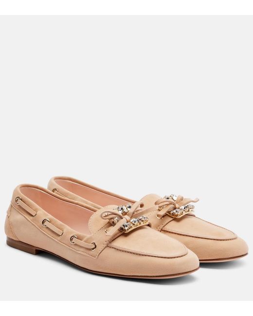 Roger Vivier Natural Boat Strass Embellished Suede Boat Shoes