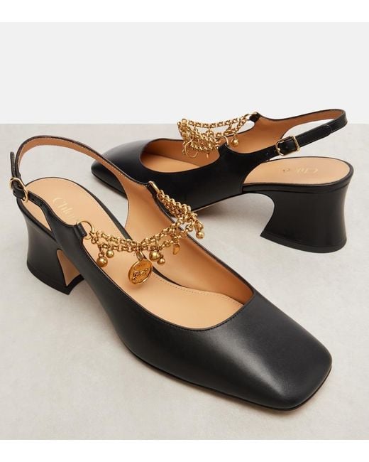 Chloé Brown Charms 55 Leather Slingback Pumps