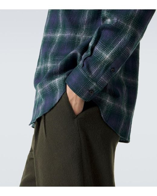 Auralee Blue Checked Wool Shirt for men