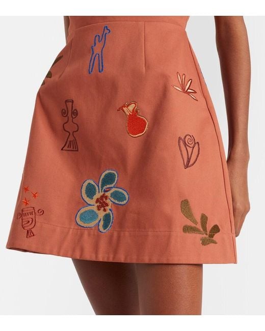 ALÉMAIS Orange Dusty Embroidered Cotton Minidress
