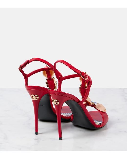 Dolce & Gabbana Red Verzierte Sandalen Capri Aus Leder