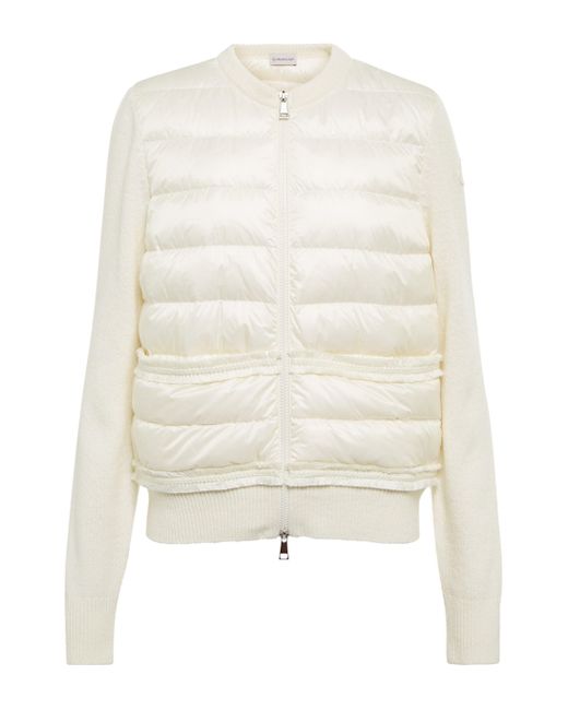 Moncler Wool Zipped Padded Down Cardigan in White | Lyst Canada