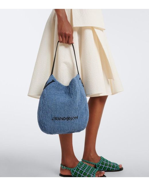 J.W. Anderson Blue Bulb Small Beaded Leather-Trimmed Shoulder Bag