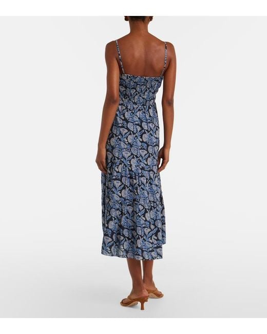Ulla Johnson Blue Aydin Floral Cotton-Blend Midi Dress