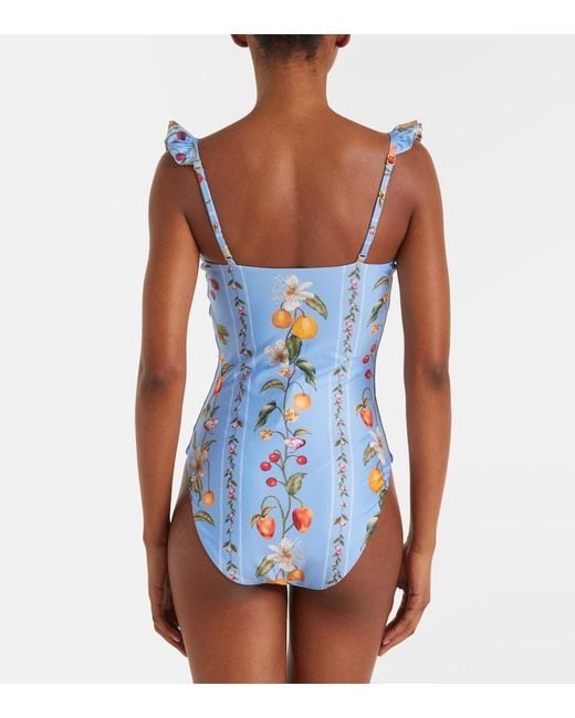 Agua Bendita Blue Ajonjoli Printed Ruffled Swimsuit