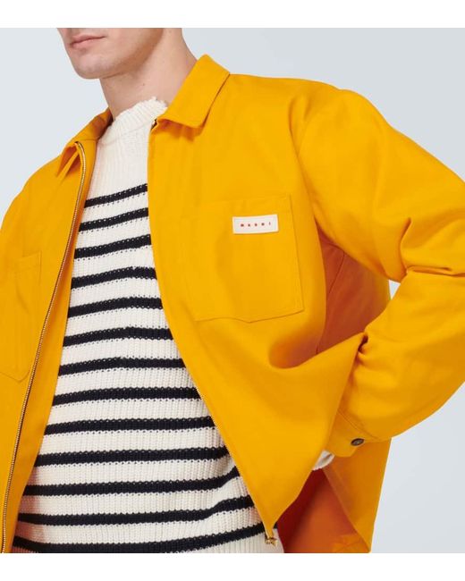 Giacca camicia in gabardine di misto cotone con logo di Marni in Orange da Uomo