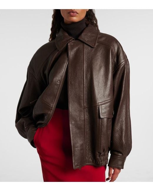 Saint Laurent Brown Leather Bomber Jacket