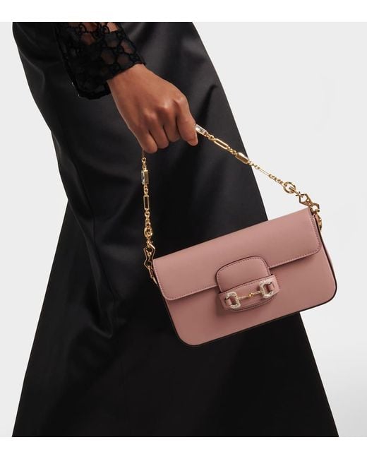 Gucci Horsebit 1955 Mini Leather Shoulder Bag in Pink | Lyst