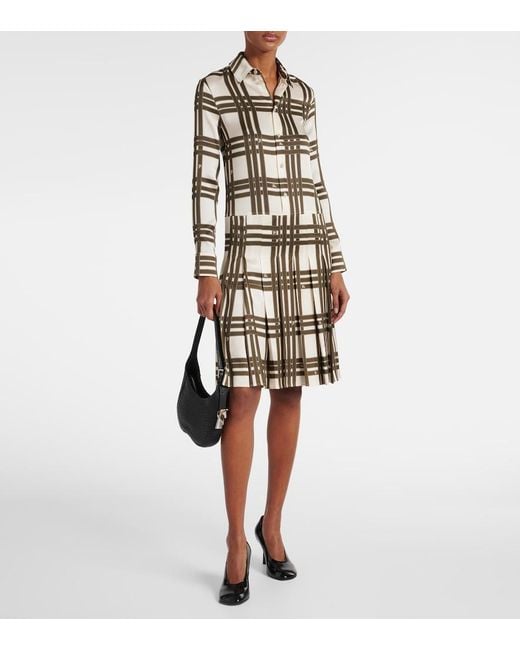 Burberry White Ribbon Check Silk Shirt Dress