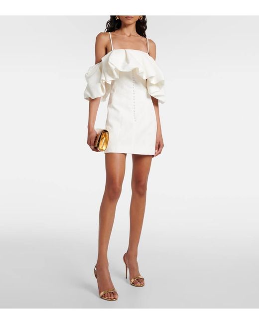 Vestido corto Puff de algodon y lino Jonathan Simkhai de color White