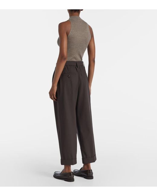 Brunello Cucinelli Brown Belted Wool-Blend Wide-Leg Pants