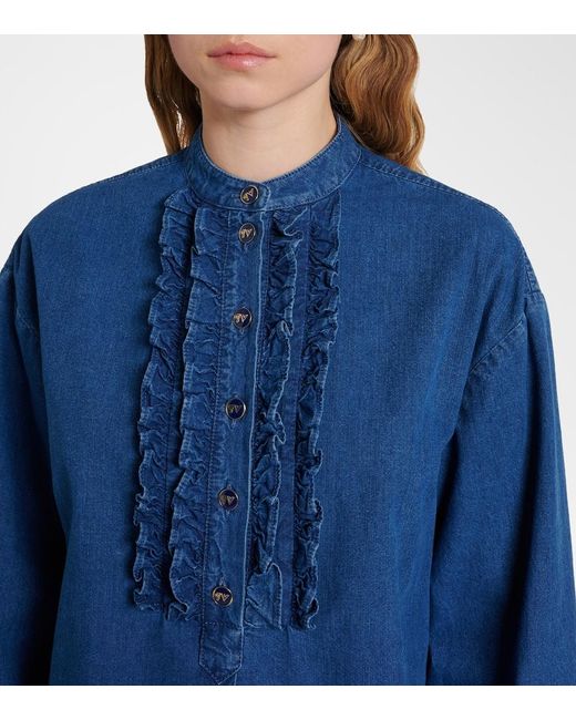 Valentino Blue Ruffled Denim Blouse