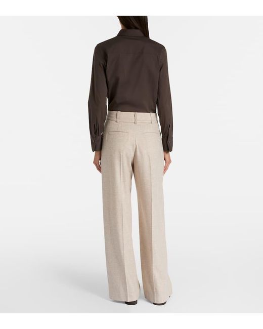 Brunello Cucinelli Natural Belted Wool And Cashmere Wide-Leg Pants