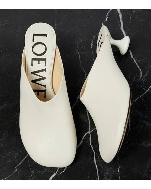 Loewe White Toy Sculpted-Heel Leather Heeled Mules