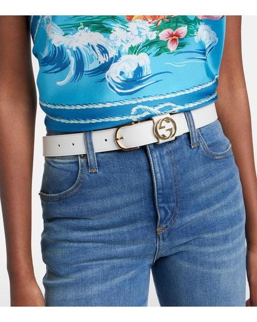 Gucci White Interlocking G Leather Belt