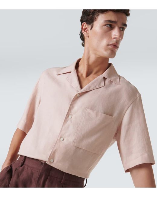 Loro Piana Pink Federico Linen Bowling Shirt for men