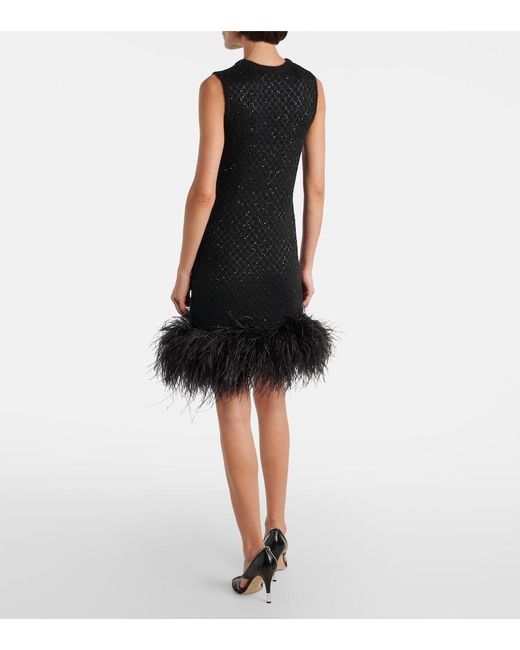 Max Mara Black Novara Feather-Trimmed Minidress