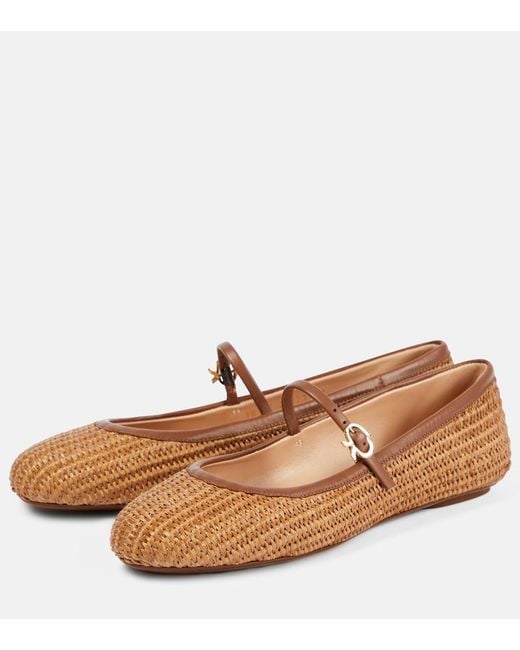 Gianvito Rossi Brown Carla Straw & Leather Flat