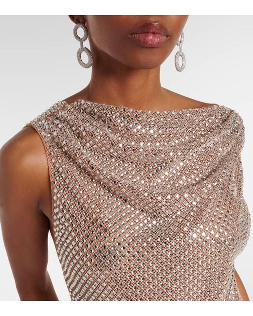Self-Portrait Metallic Rhinestone Draped Open-Back Maxi Dress
