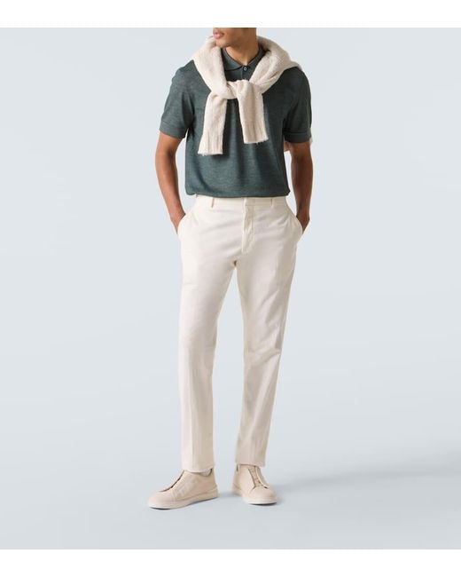 Polo De Algodon Y Seda Zegna de hombre de color Green