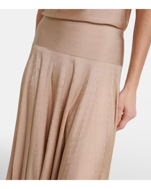 Alaïa Natural Flared Fine-Knit Maxi Skirt