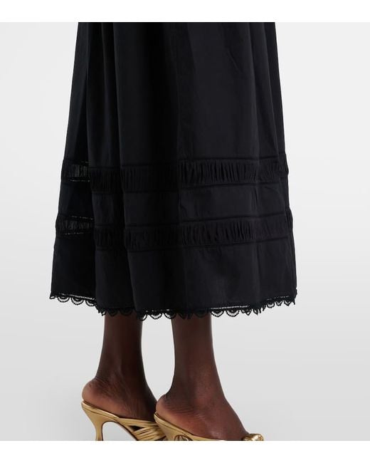 Ulla Johnson Black Midikleid Isadora Aus Baumwollpopeline