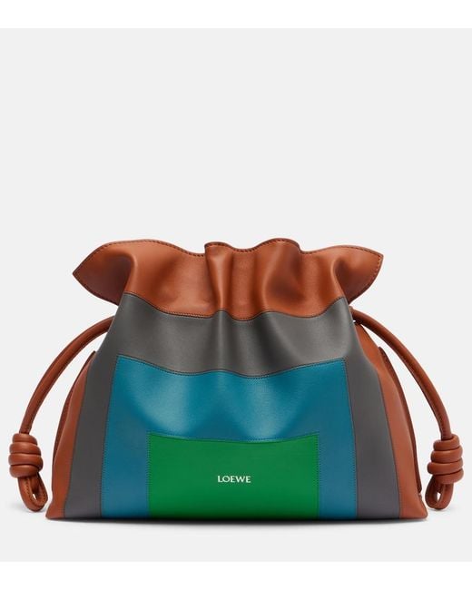 Loewe Green Flamenco Square Leather Clutch